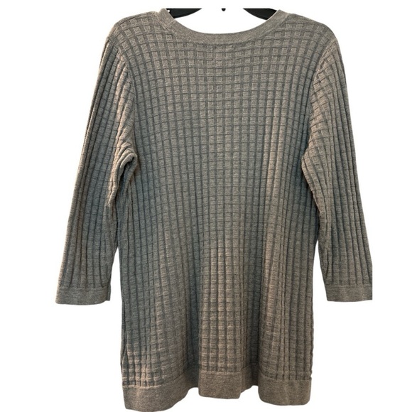 LANDS END waffle knit sweater, size Large, gray, 3/4 sleeves. Normcore - Picture 2 of 6